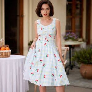 Belle Pogue cherries and blue gingham Dress